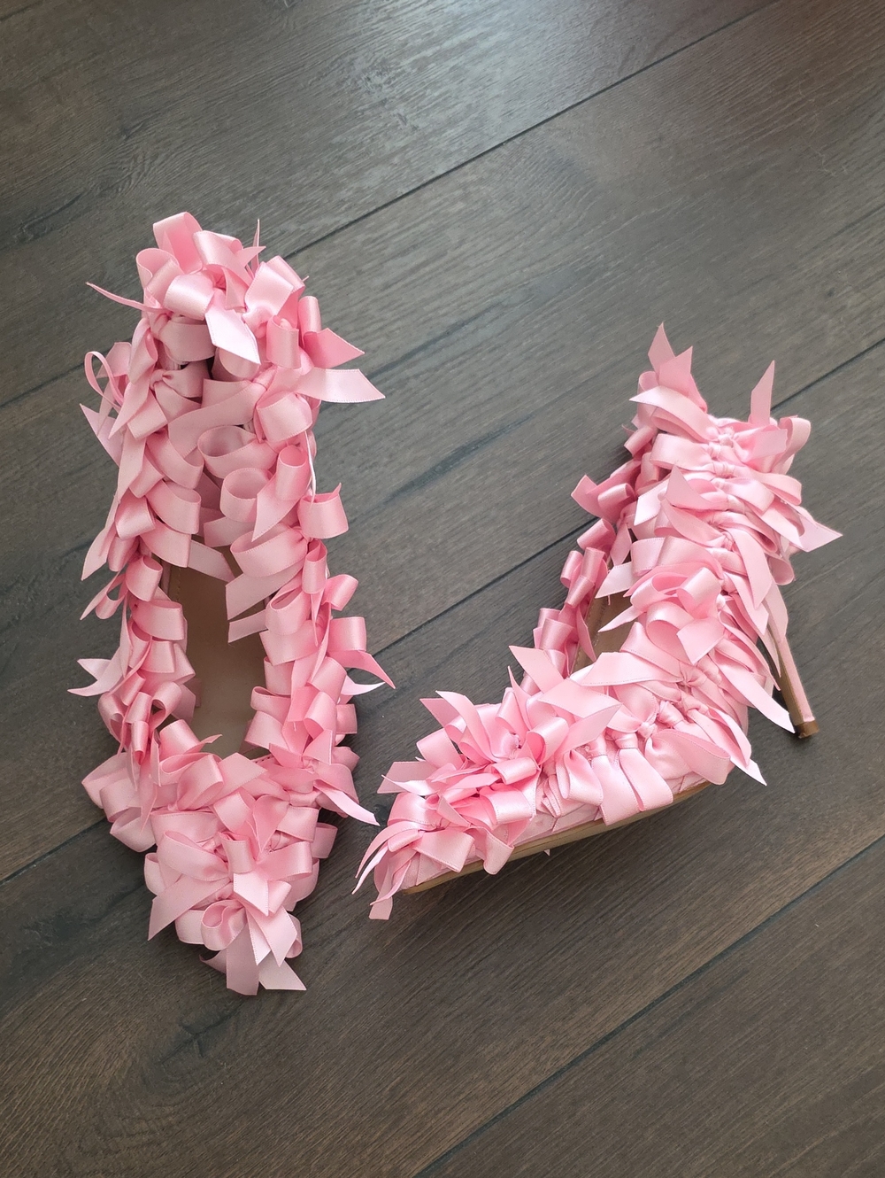 AKIRA Pink Ribbon-Cluster Pointed Toe‎ Stiletto Heels